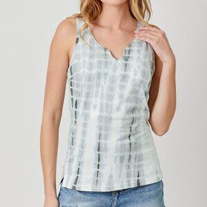 MYSTREE Grey Tie-Dye Sleeveless Tank Top, Soft Casual Summer Shirt, Notch Neck